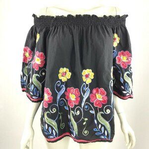 Radzoli Black Floral Embellished Top‎ Off Shoulder
